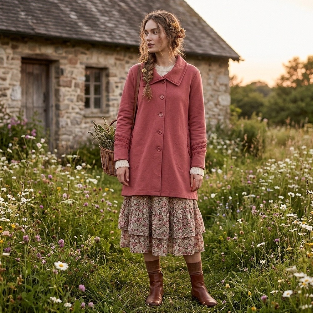 Soft Surroundings Rachel Coat Womens L Cotton Lace Trim Romantic Cottagecore
